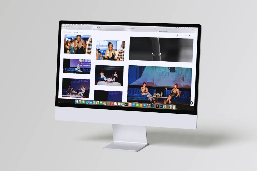 Online portfolio displayed on an iMac, showing how to choose an event photographer based on visual style.