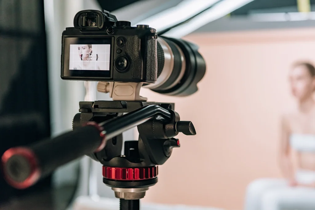Close up on professional photographer equipment for a corporate event